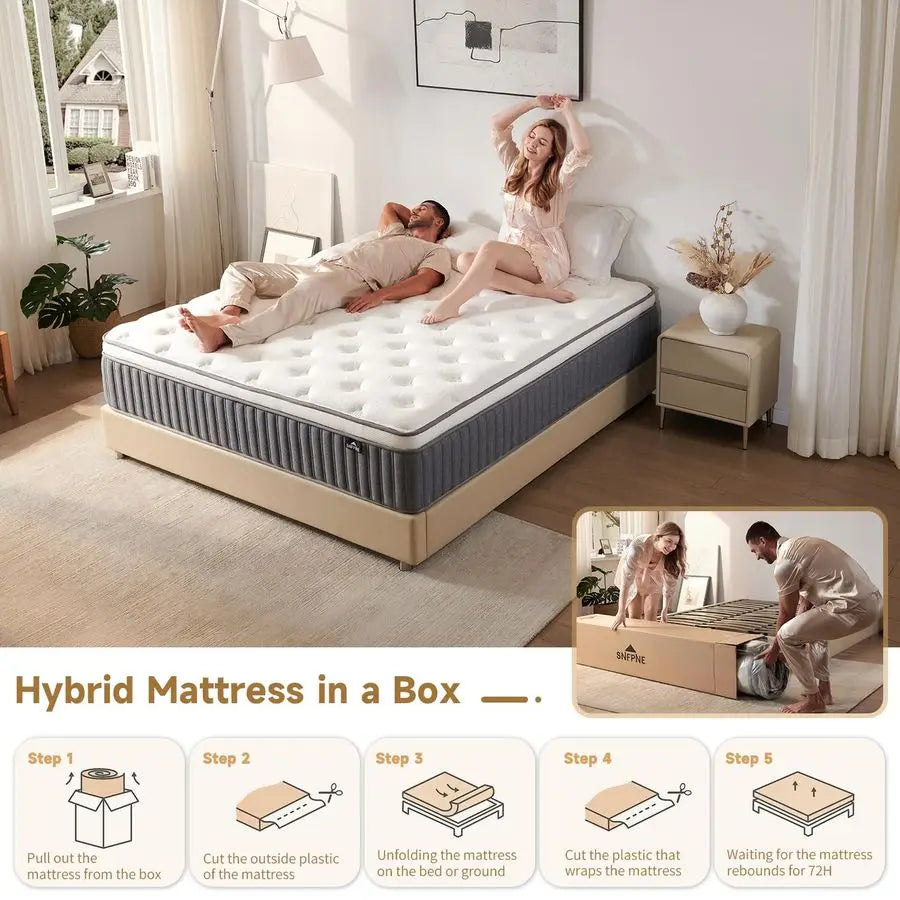 Inch King Size Mattress in a Box, Memory Foam Hybrid Mattress for Motion Isolation, Pocket Spring and Soft Foam, Pressure Relie