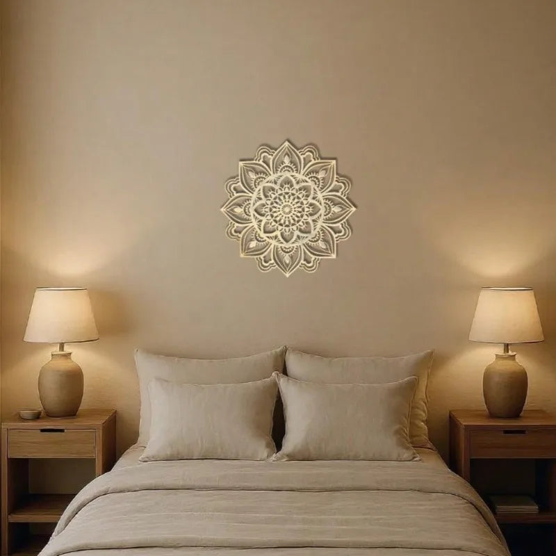 Gold Metal Wall Art: Intricate Mandala Design Hanging for Bedroom, Living Room, Study.