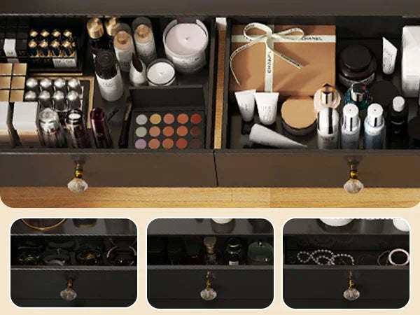 Comhoma Vanity Table and Chair Set with 4 Drawers and Charging Station, Bedroom Dresser Led Mirror Stepless Dimmable
