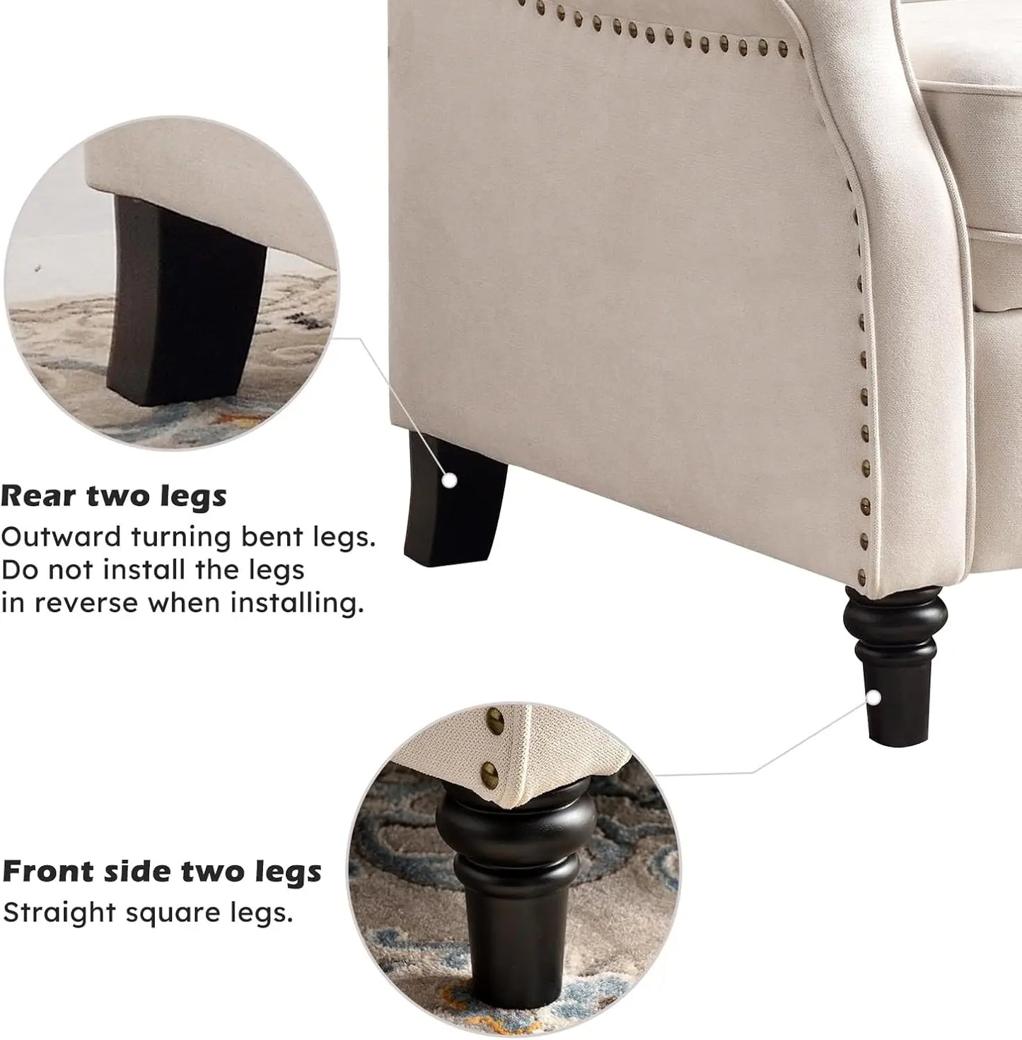 EBELLO Push Back Recliner Chair Fabric Lounge Armchair Pushback Recliner with Padded Seat for Living Room