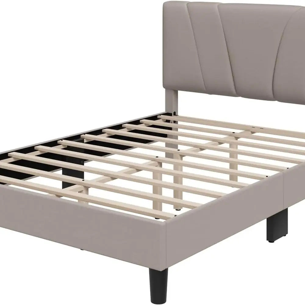Queen Size Linen Upholstered Bed Frame with Wood Slats, Adjustable Headboard, No Box Spring Needed, Heavy Duty, Easy Assembly, B