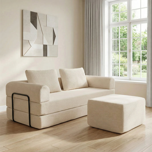 78" Modular Corduroy Sofa Bed with Ottoman, 5in1 Folding Floor Mattress Couch,Sleeper Sofa with Fixed-Shape Frame,Futon Sofa Bed