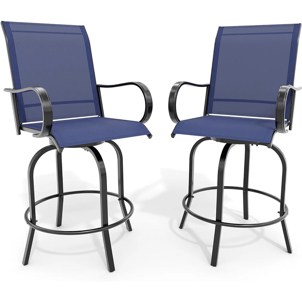 Set Of 2 All-Weather Swivel Bar Stools, 360° Rotating Outdoor Counter Height Chairs With High Back & Armrests For Deck Patio