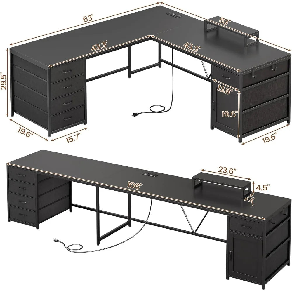 Computer Desk with Drawer & Power Outlet,Long Home Office Desk or Corner Desk, Corner Desk with Monitor Shelf,Customized