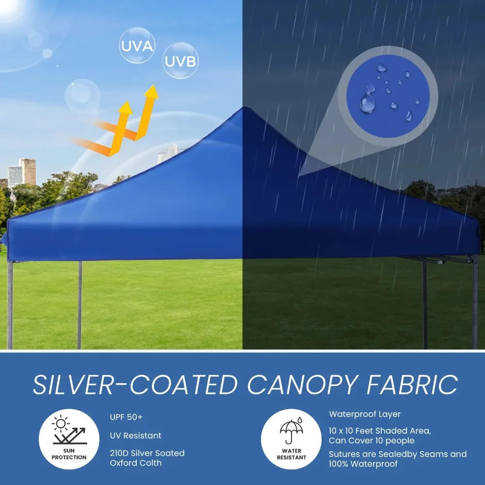 GIANNA 10x10 FT Pop Up Canopy Tent with Slant Legs and Carrying Bag, Easy Setup Outdoor Shelter for Patio, Garden, Beach, Blue