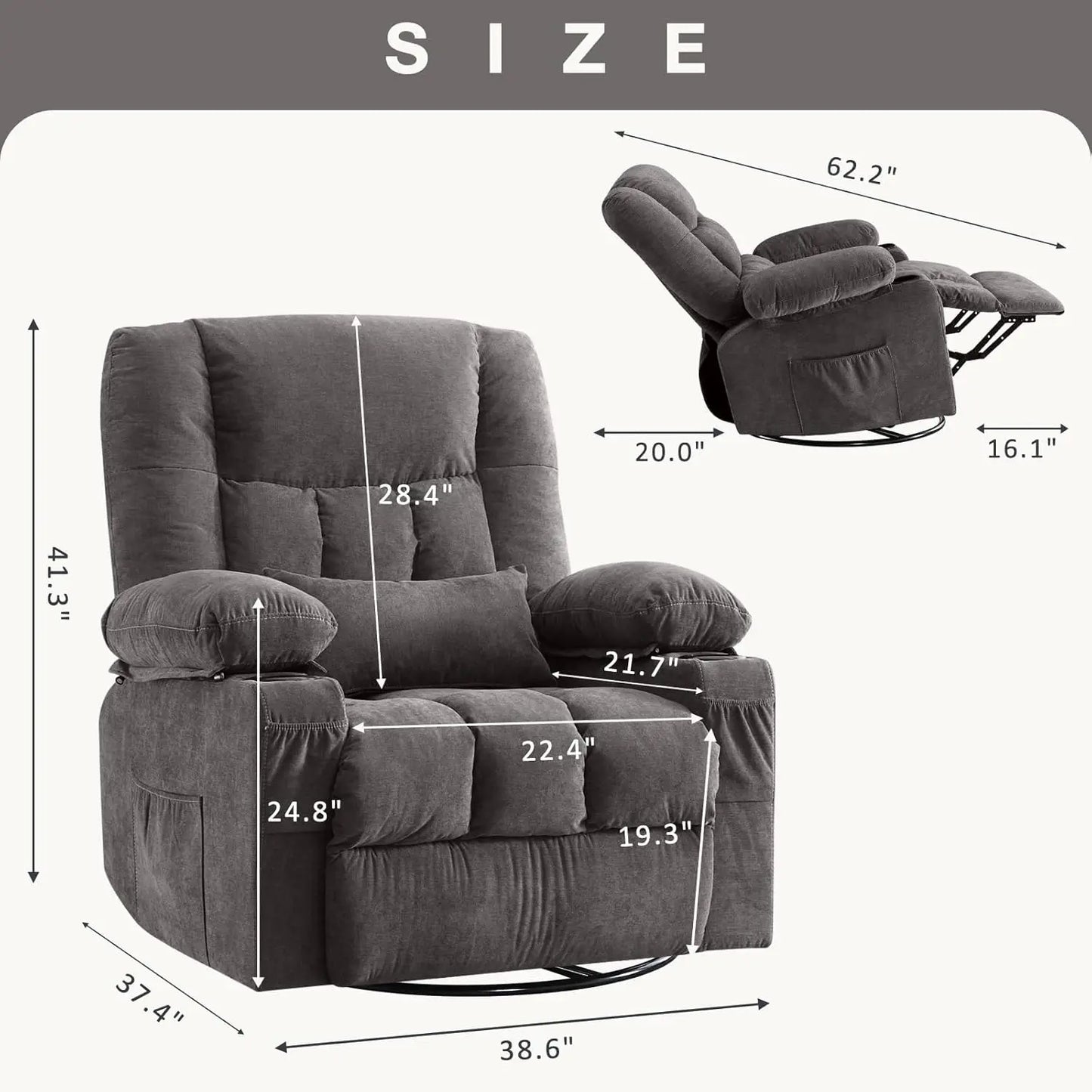 Massage Swivel Rocker Recliner Chair with Vibration Massage and Heat Ergonomic Lounge Chair for Living Room with, Customized