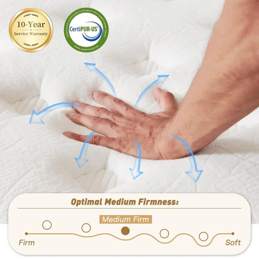 Inch King Size Mattress in a Box, Memory Foam Hybrid Mattress for Motion Isolation, Pocket Spring and Soft Foam, Pressure Relie