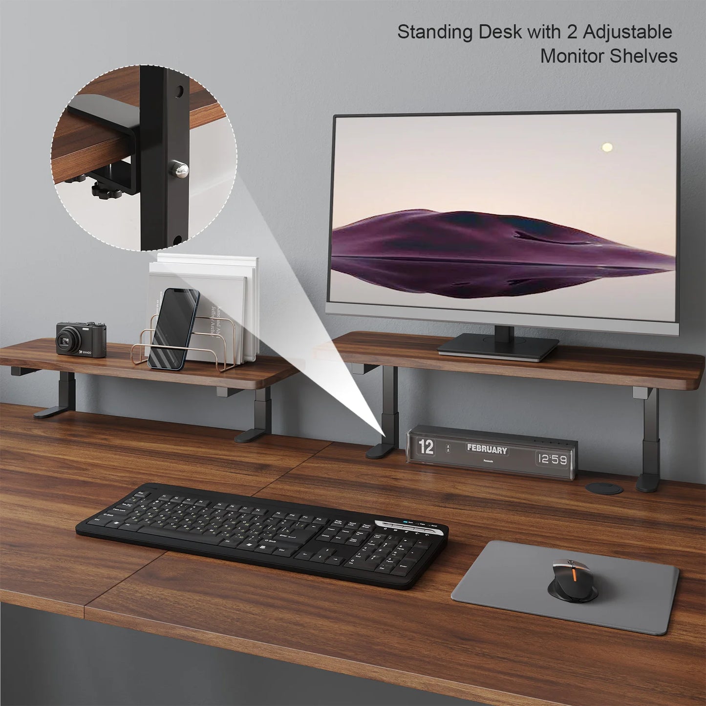 Standing Desk w/ 2 Adjustable Monitor Shelves,Electric Stand Up Desk with Memory Controller & Adjustable Height