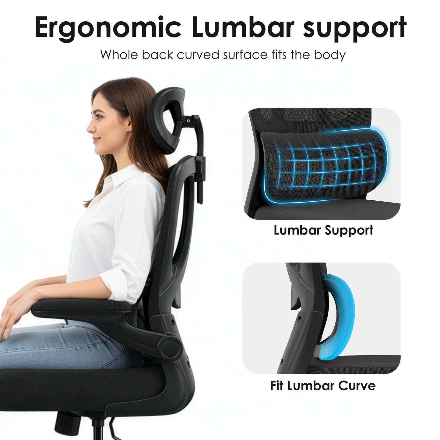 Ergonomic Office Chair, Desk Chair with Headrest and Lumbar Support, High Back Swivel Home Office Chair