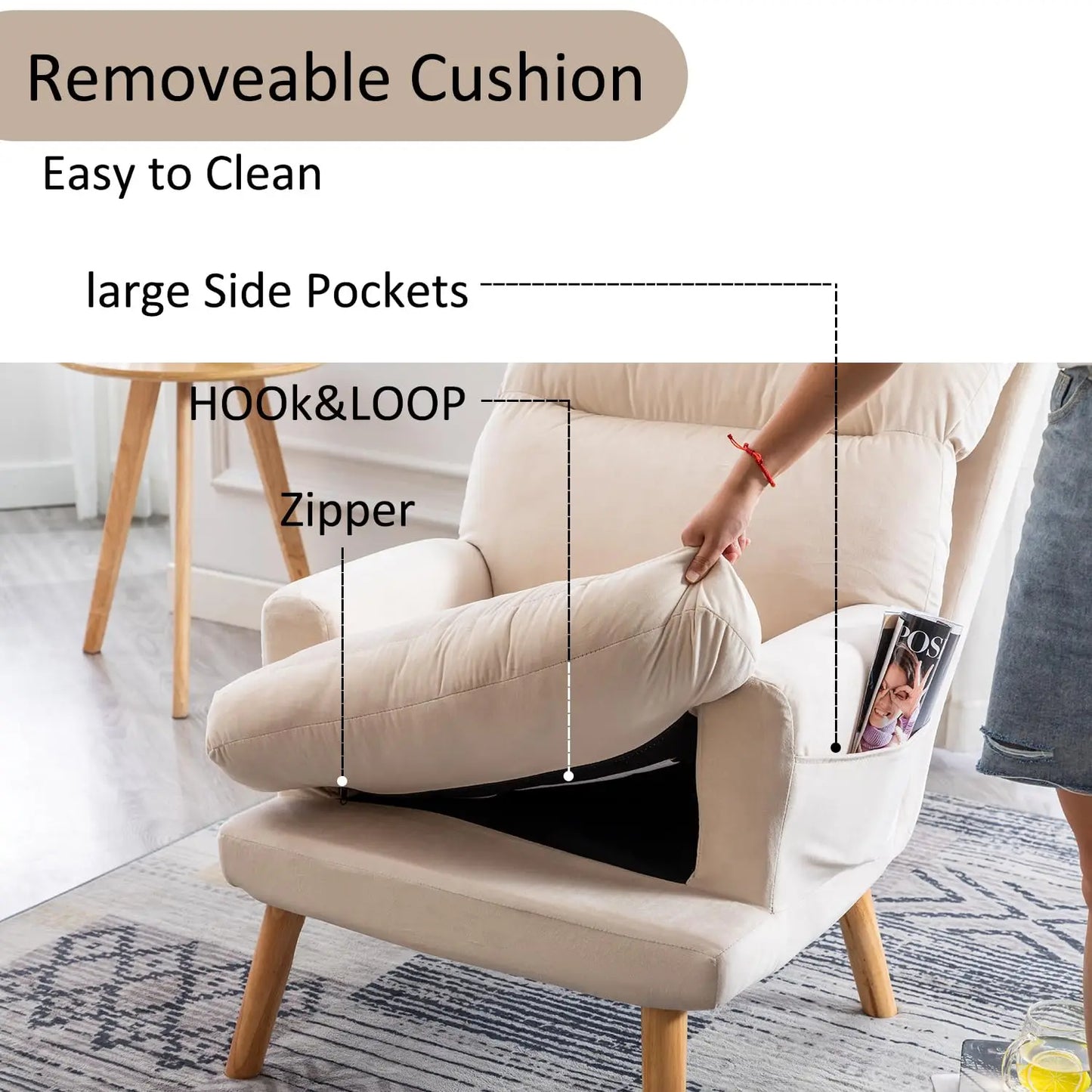 Accent Chairs with Ottoman Set, Modern Velvet Armchair with Adjustable Backrest, Comfy Lounge Chair for Living Room, Customized
