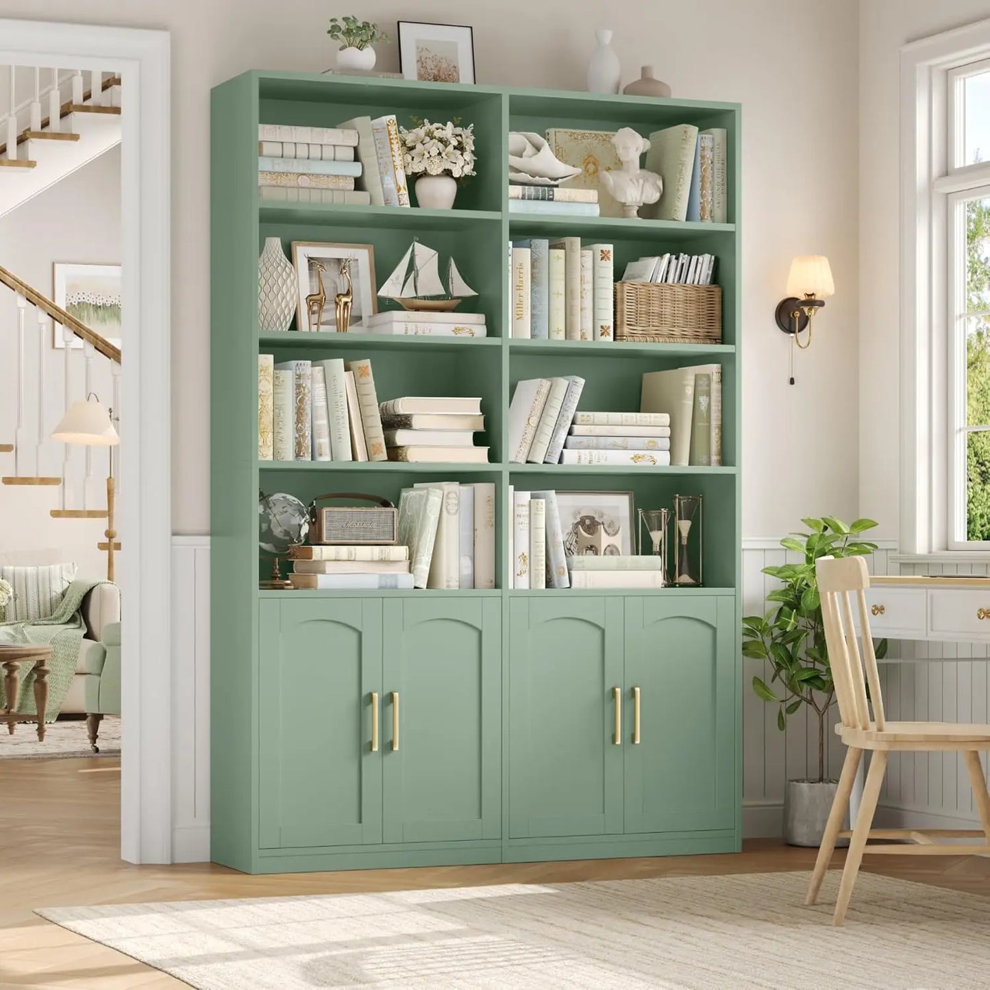 Bookshelf and Bookcase with Doors, 6 Tier Double Wide Large Bookshelves, Open Display Shelves, 73'' Tall Bookshelf, Customized