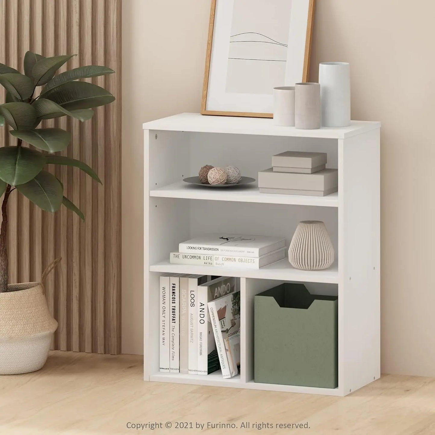 3 Tier White Display Bookcase for Home Office Storage and Organization