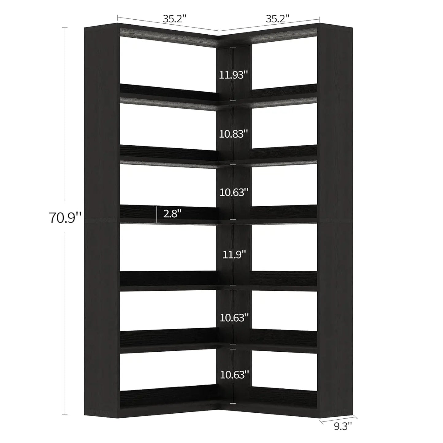 Corner Book Shelf with LED Lights, 71” High Coner Bookshelf with Storage for Living Room, Study Room, Modern, Customized