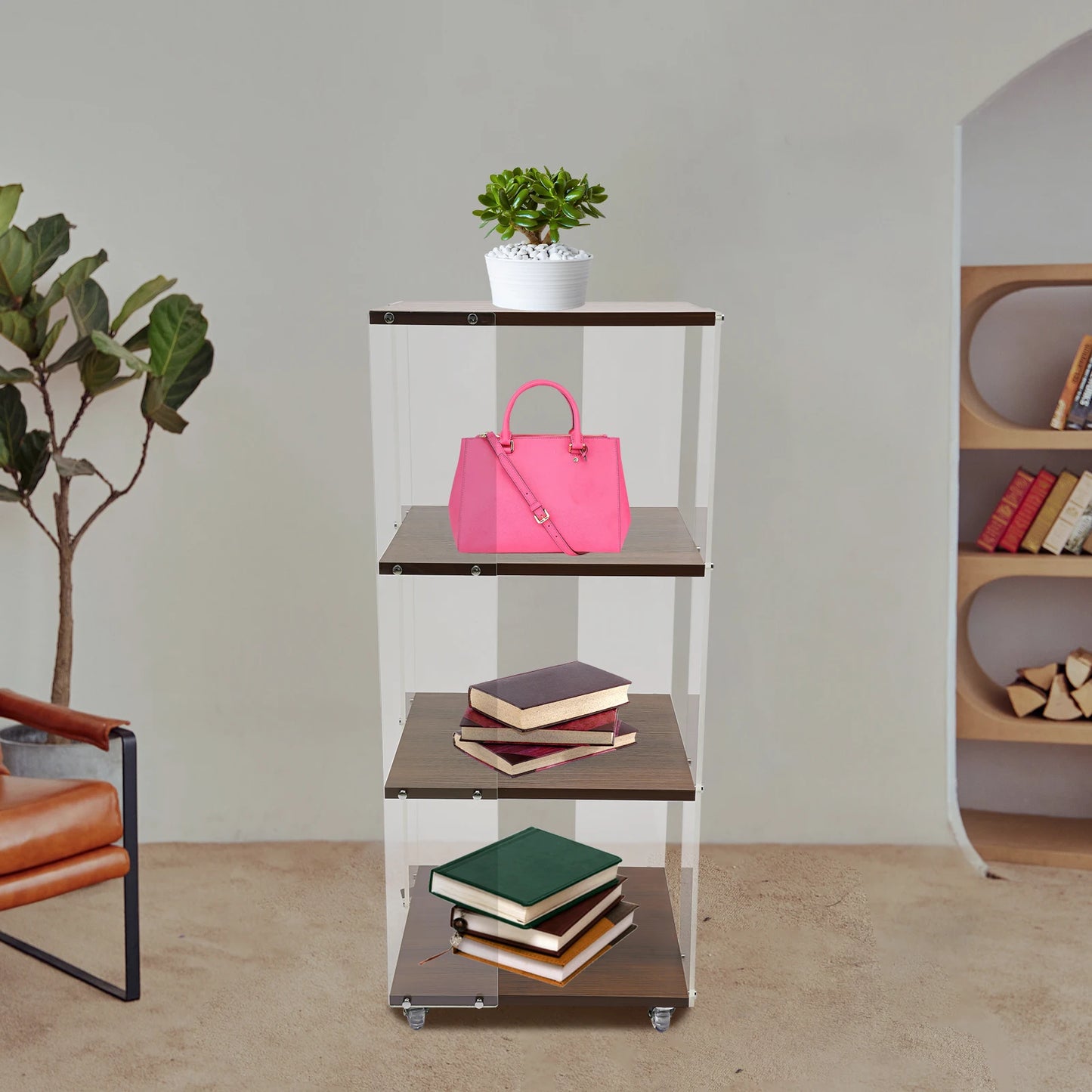 360 ° Rotating Bookshelf, 3-Layer Vertical Bookshelf, 3-Layer Acrylic Bookshelf, With a Load-Bearing Capacity of 50kg