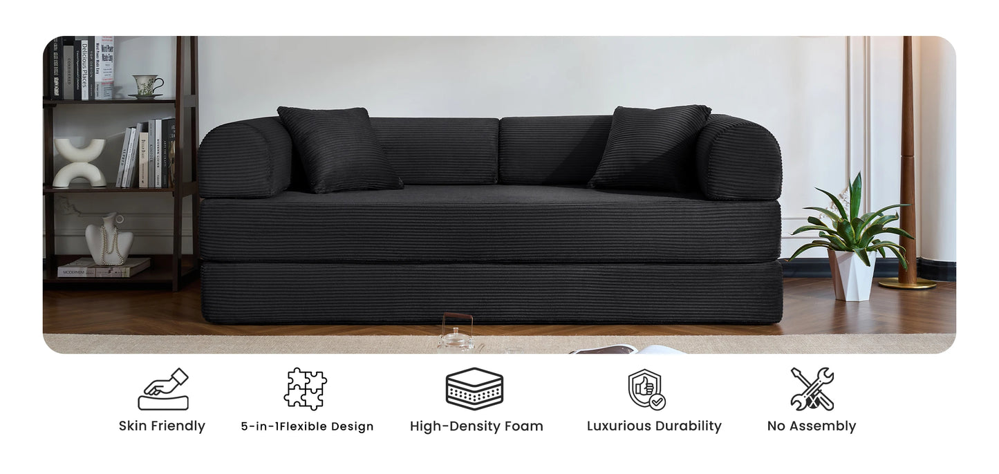79’’ Folding Convertible Sofa Bed Corduroy Upholstered Boneless Couch, Loveseat Sleeper Floor Sofa for Living Room Bedroom
