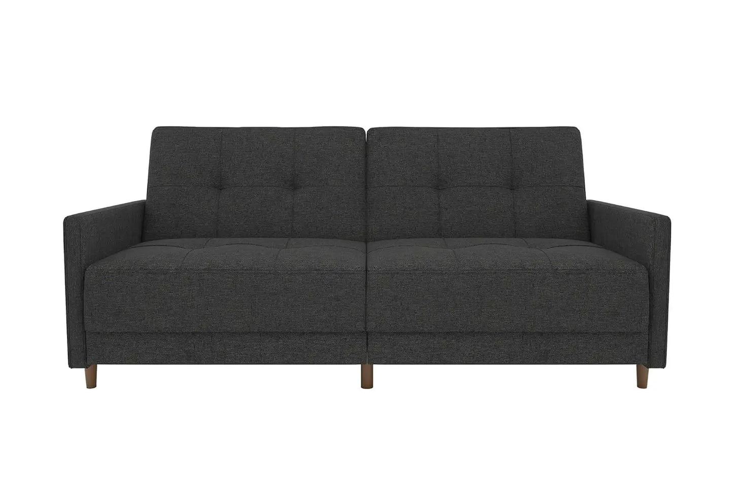 Andora 76 Inch Futon Sofa Bed, Modern Upholstered Couch Sleeper with Button Tufted Back and Seat, Dark Gray