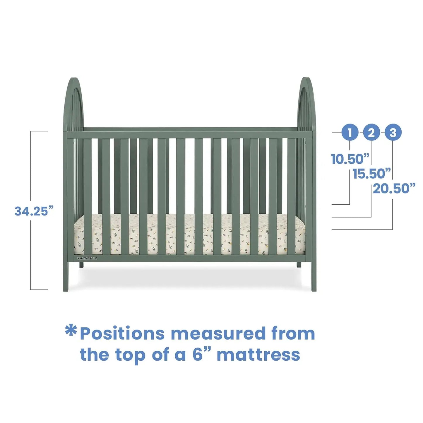 4-in-1 Convertible Crib with Greenguard Gold Certification, Adjustable Height for Baby Safety and Growth
