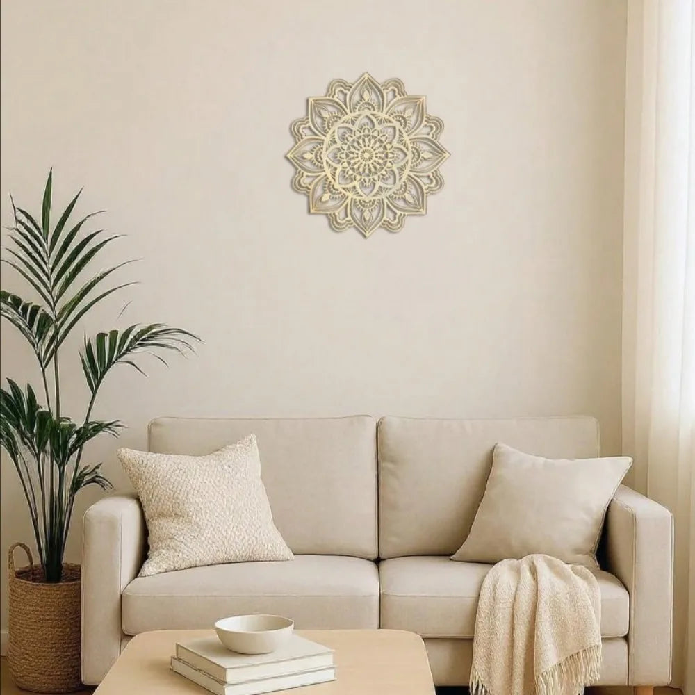 Gold Metal Wall Art: Intricate Mandala Design Hanging for Bedroom, Living Room, Study.
