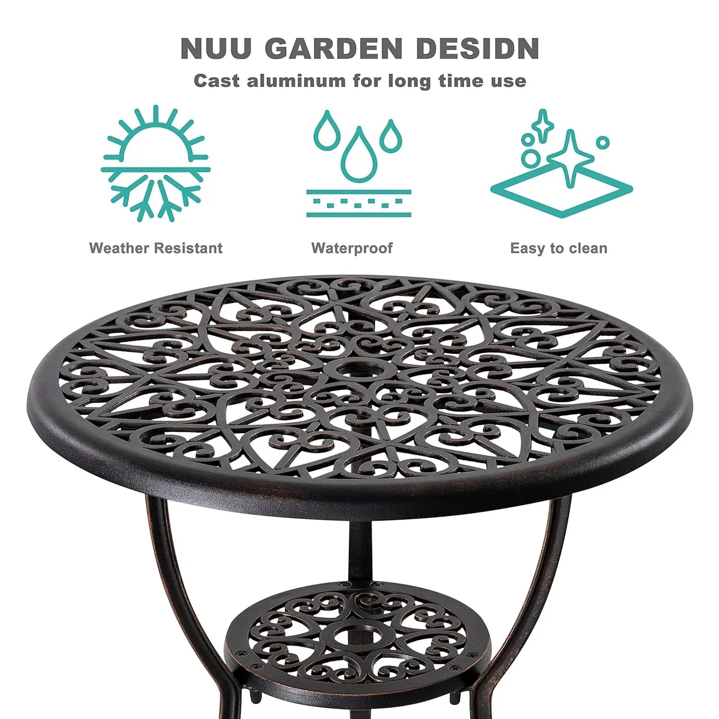 3 Piece Outdoor Bistro Set Cast Aluminum Patio Set Bistro Table Set Rustproof Patio Table and Chairs with Umbrella, Customized
