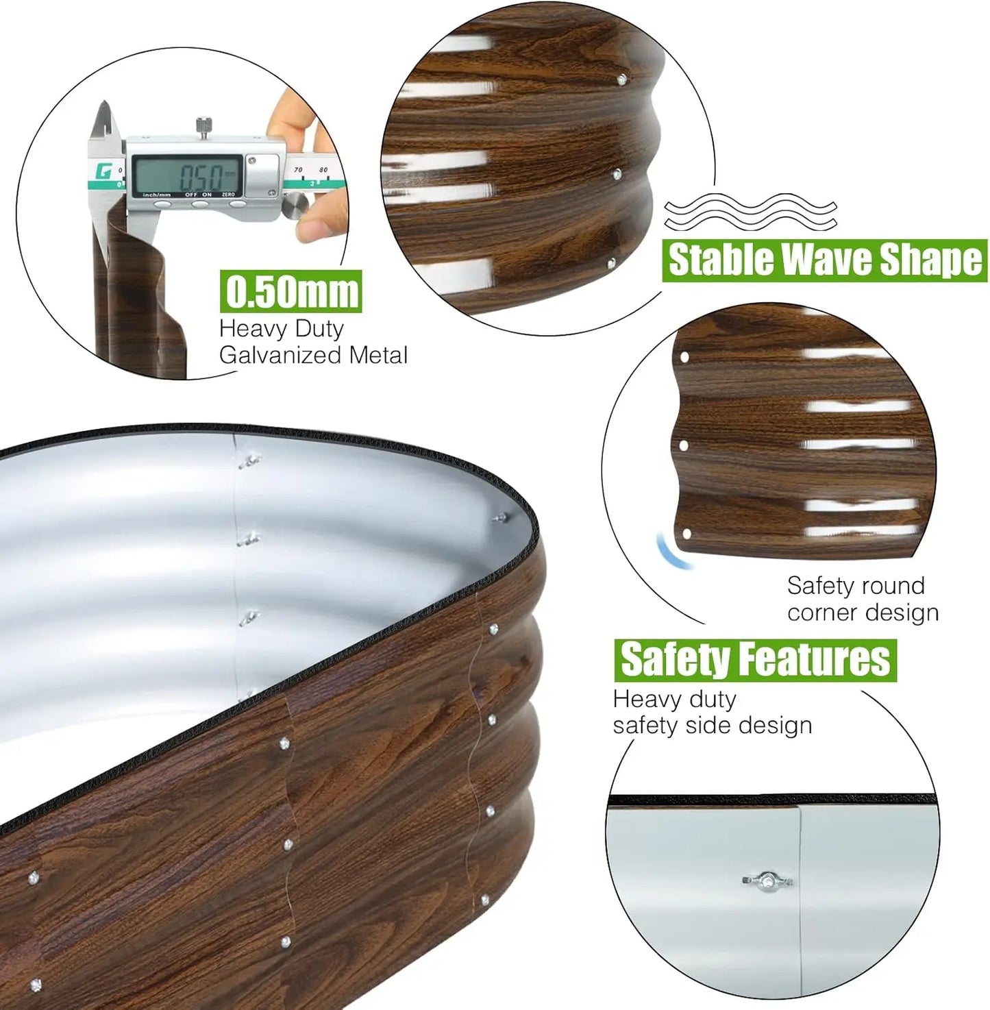 Galvanized Raised Garden Bed Outdoor, Oval Metal Planter Box for Planting Plants Vegetables, Brown