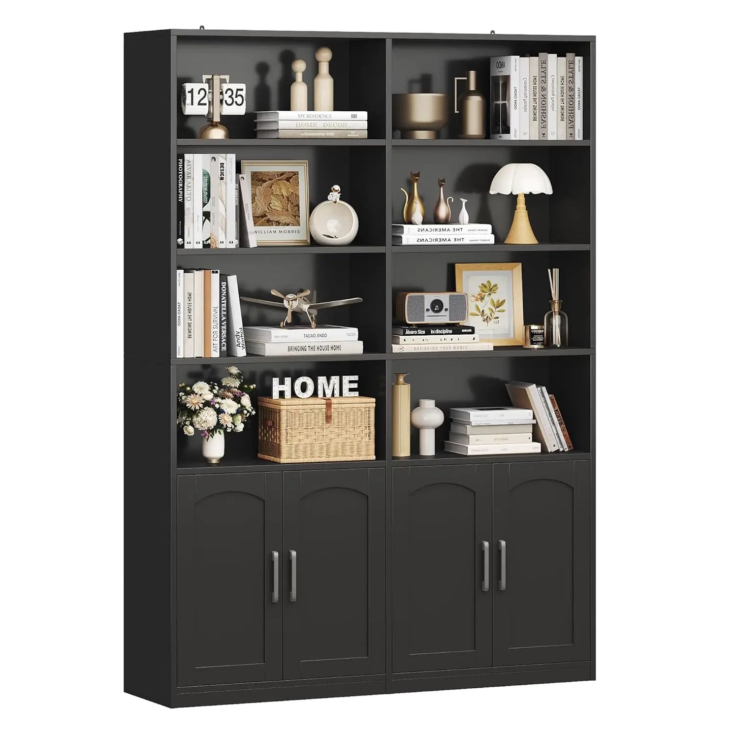 Bookshelf and Bookcase with Doors, 6 Tier Double Wide Large Bookshelves, Open Display Shelves, 73'' Tall Bookshelf, Customized