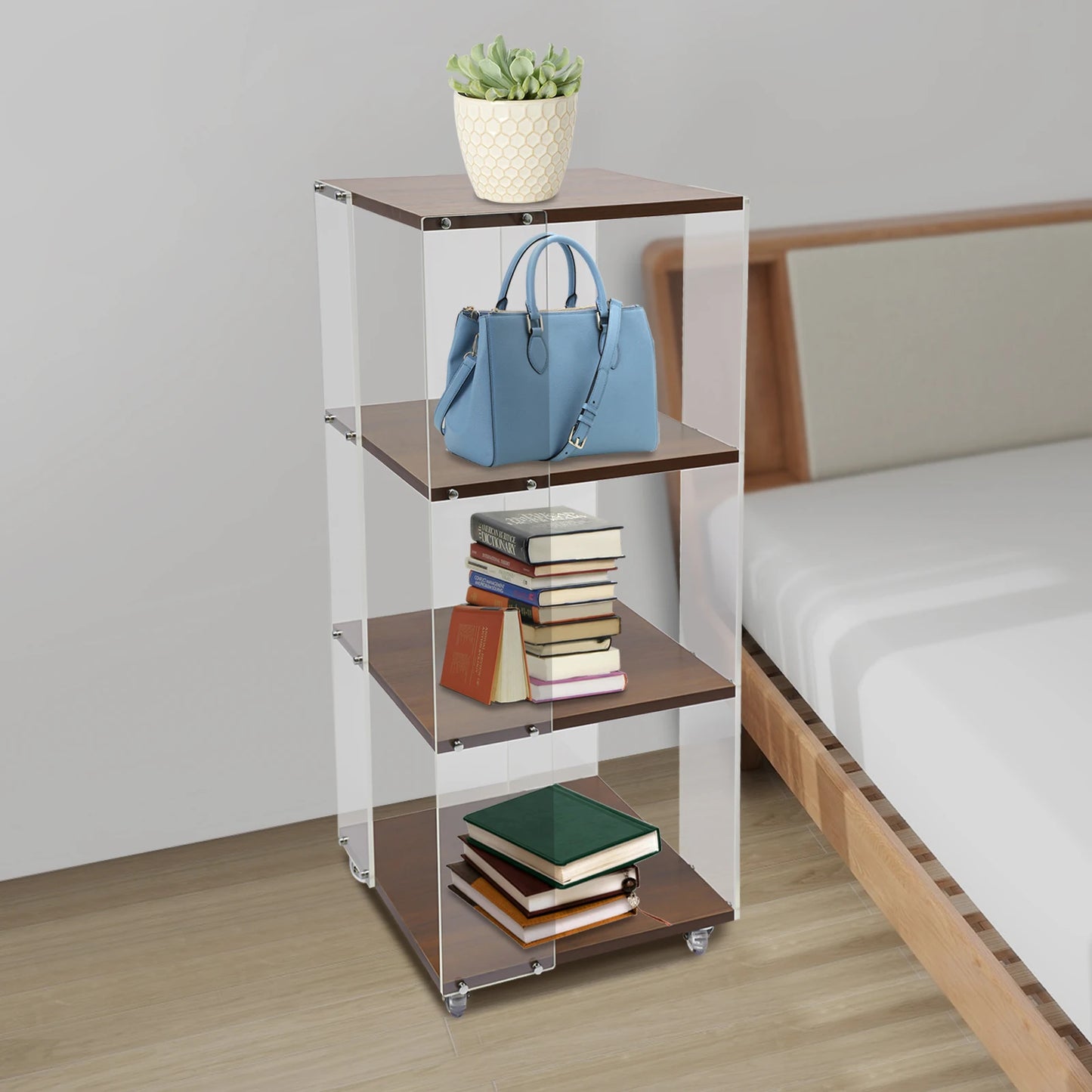 360 ° Rotating Bookshelf, 3-Layer Vertical Bookshelf, 3-Layer Acrylic Bookshelf, With a Load-Bearing Capacity of 50kg