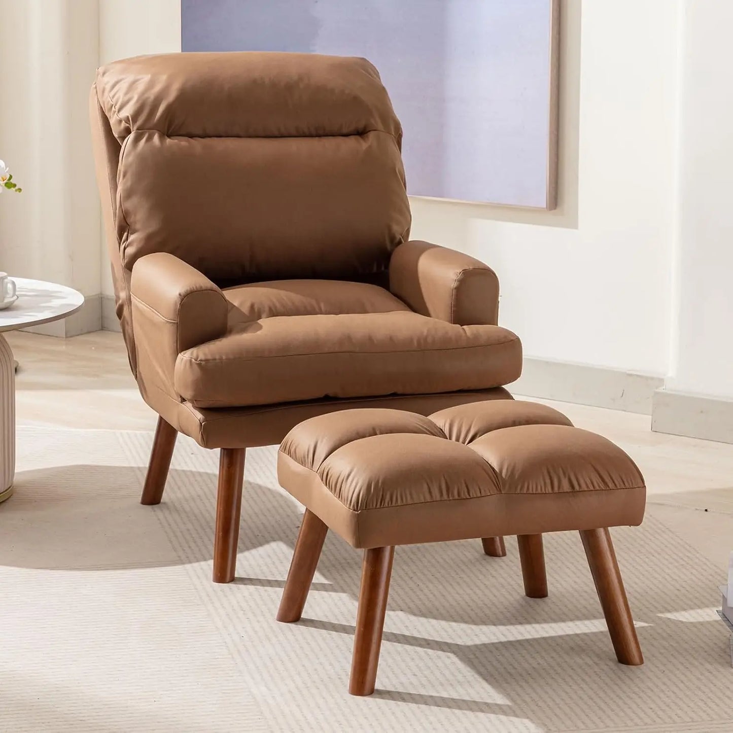 Accent Chairs with Ottoman Set, Modern Velvet Armchair with Adjustable Backrest, Comfy Lounge Chair for Living Room, Customized
