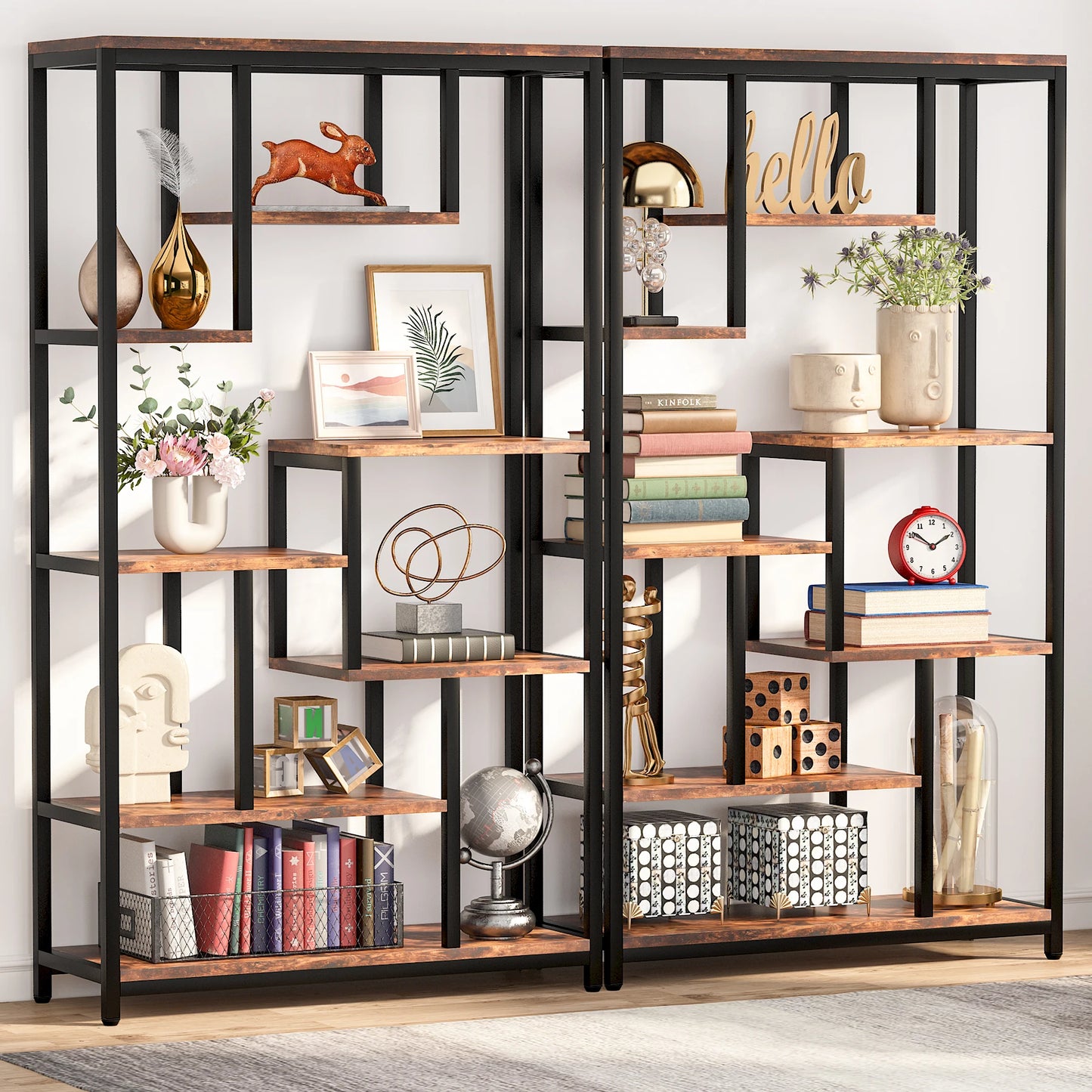 Tribesigns Modern 8-Tier Staggered Bookcase -, Wide Wood Etagere Shelving Unit