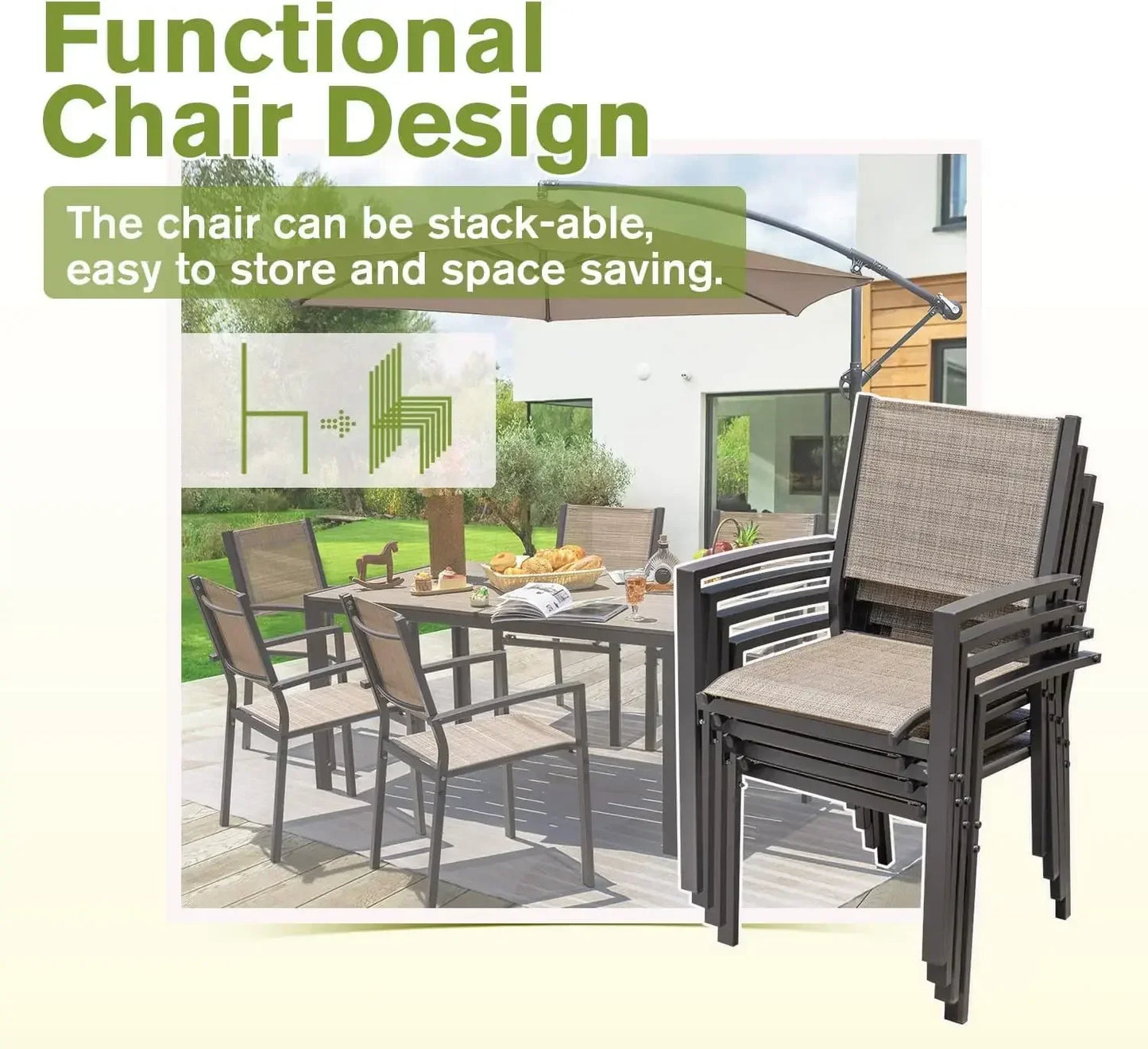 HOT-Patio Dining Set 7 Pieces Outdoor Furniture with Large Table and 6 Textilene Chairs for Porch, Brown