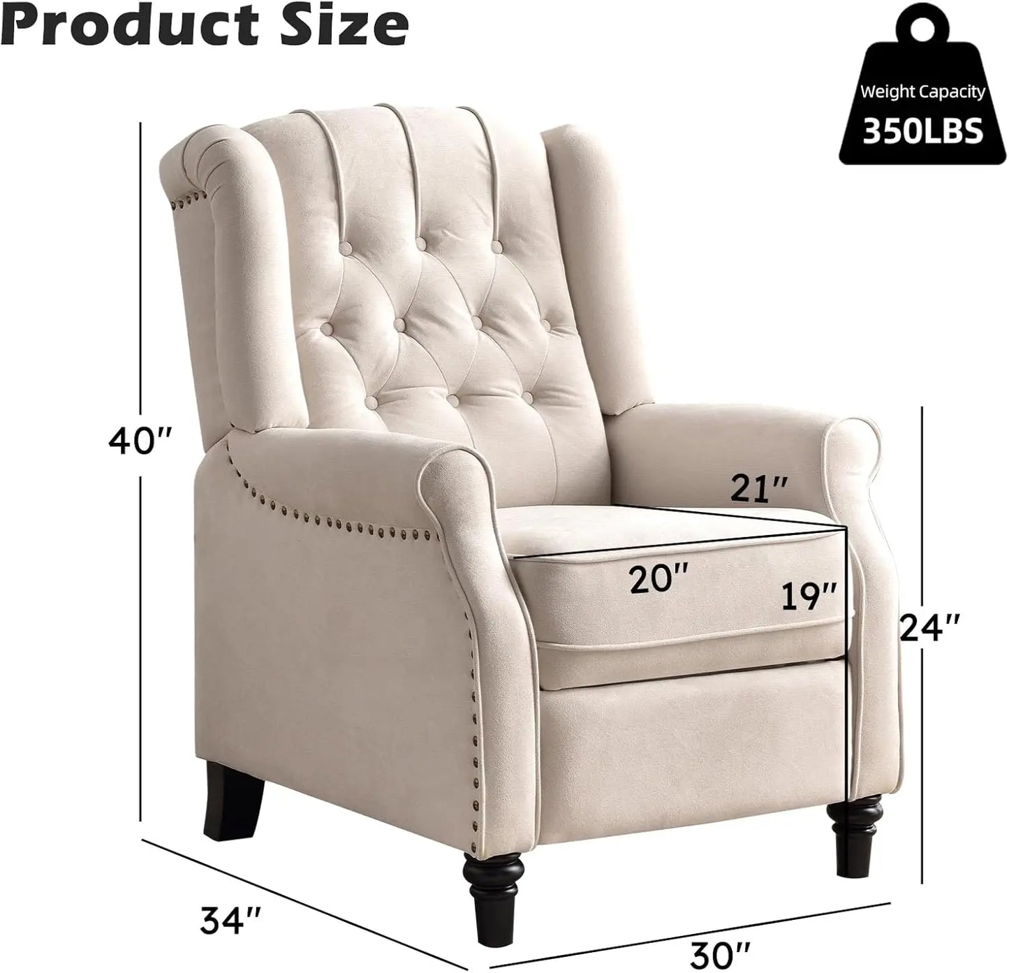 EBELLO Push Back Recliner Chair Fabric Lounge Armchair Pushback Recliner with Padded Seat for Living Room