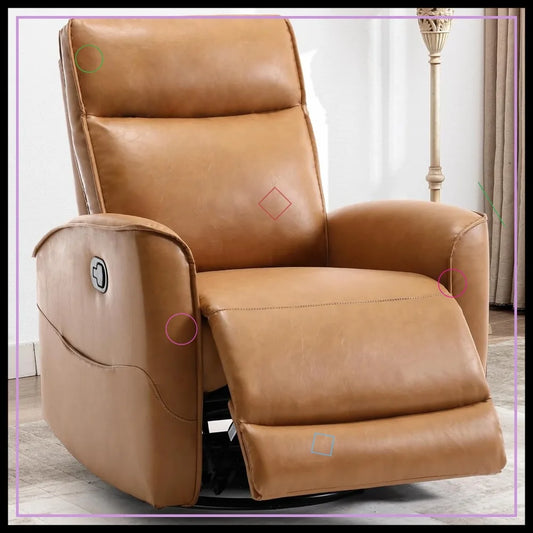 Leather Recliner Chair with 360° Swivel, Rocker Glider for Nursery, Living Room, Small Spaces - Brown