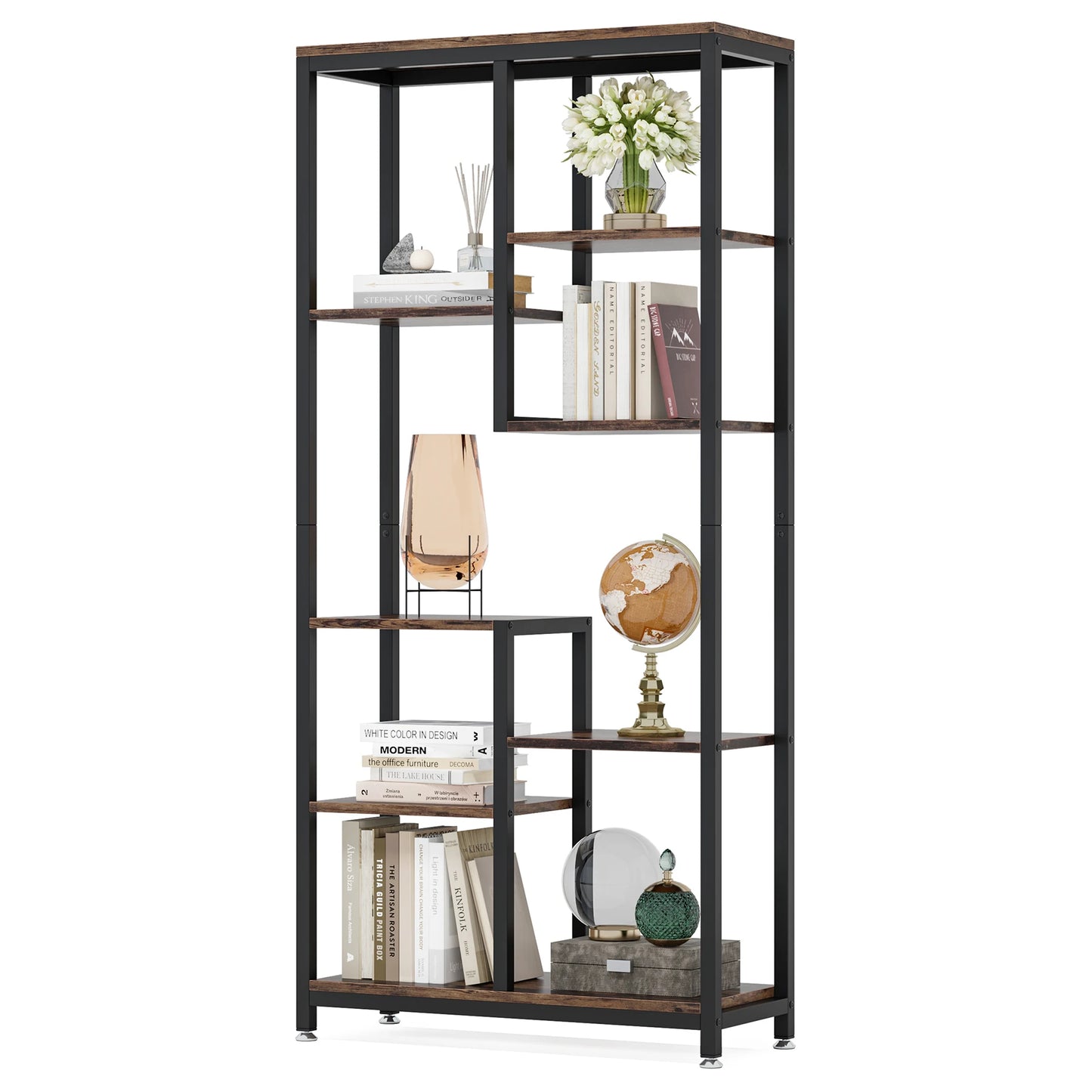 Tribesigns Modern 8-Tier Staggered Bookcase -, Wide Wood Etagere Shelving Unit