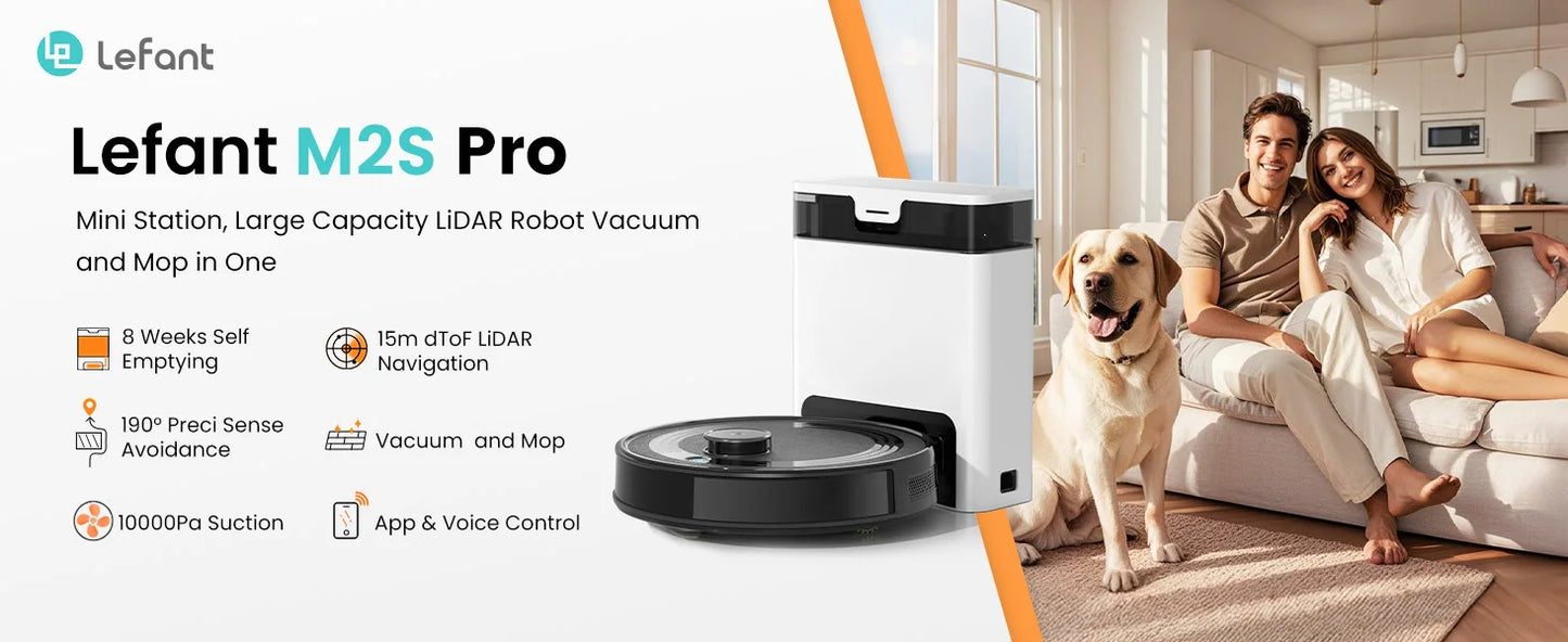 Lefant  Robot Vacuum Cleaner with Automatic Emptying M2S Pro,10000Pa, 240 Minutes, Laser Navigation DTOF, Ideal for Pet Hair