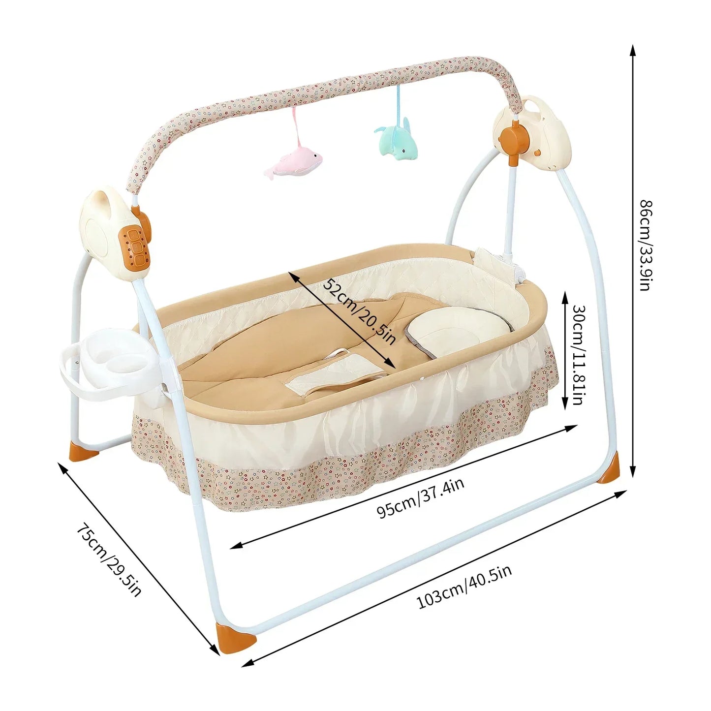 Electric Baby Cradle 5 Speed Baby Swing Foldable Portable 55lbs Capacity With Remote Control for 0-18 Months Living Room (Khaki)