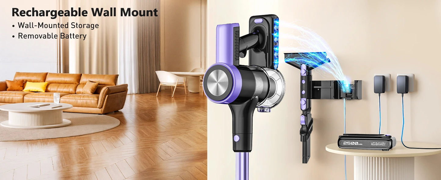 500W/55KPA Self-Standing Cordless Vacuum Cleaner,60 Mins Handheld Vacuum Cleaners,Smart LED Screen Vacuum for Carpet/Pet Hair