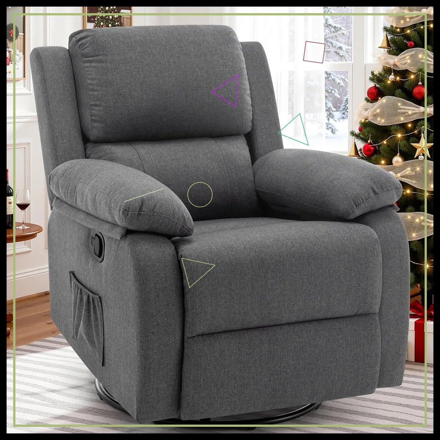 360 Swivel Rocker Recliner Chair for Adults, Small Space Fabric Glider with Tool-Free Assembly