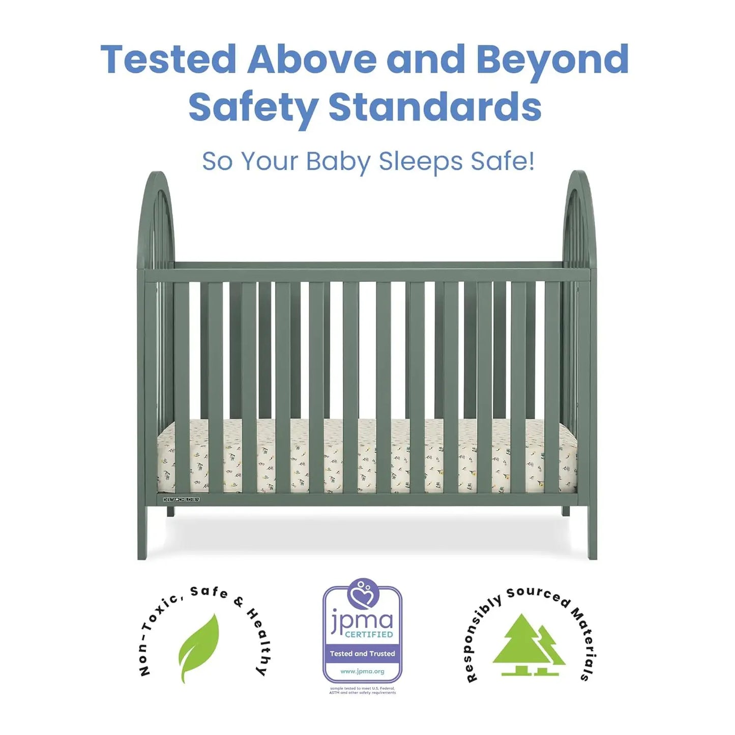 4-in-1 Convertible Crib with Greenguard Gold Certification, Adjustable Height for Baby Safety and Growth