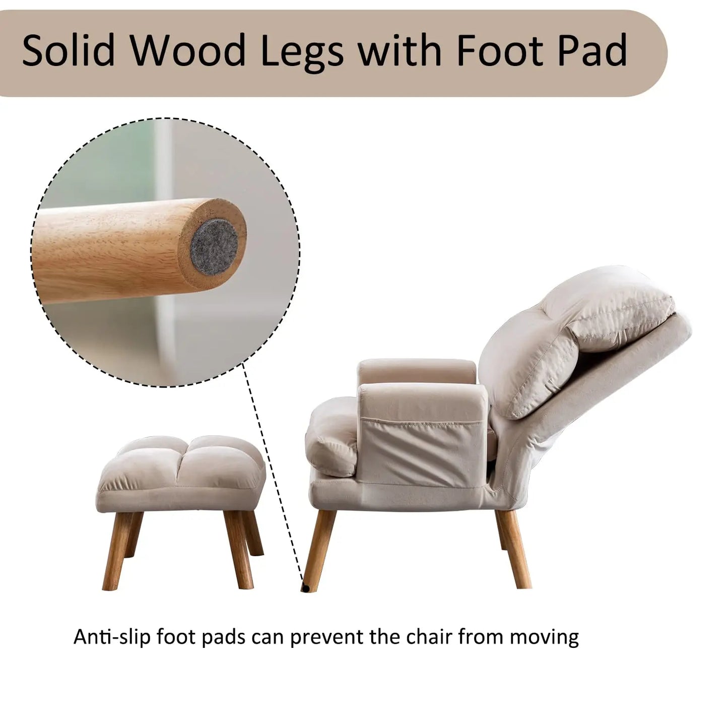 Accent Chairs with Ottoman Set, Modern Velvet Armchair with Adjustable Backrest, Comfy Lounge Chair for Living Room, Customized