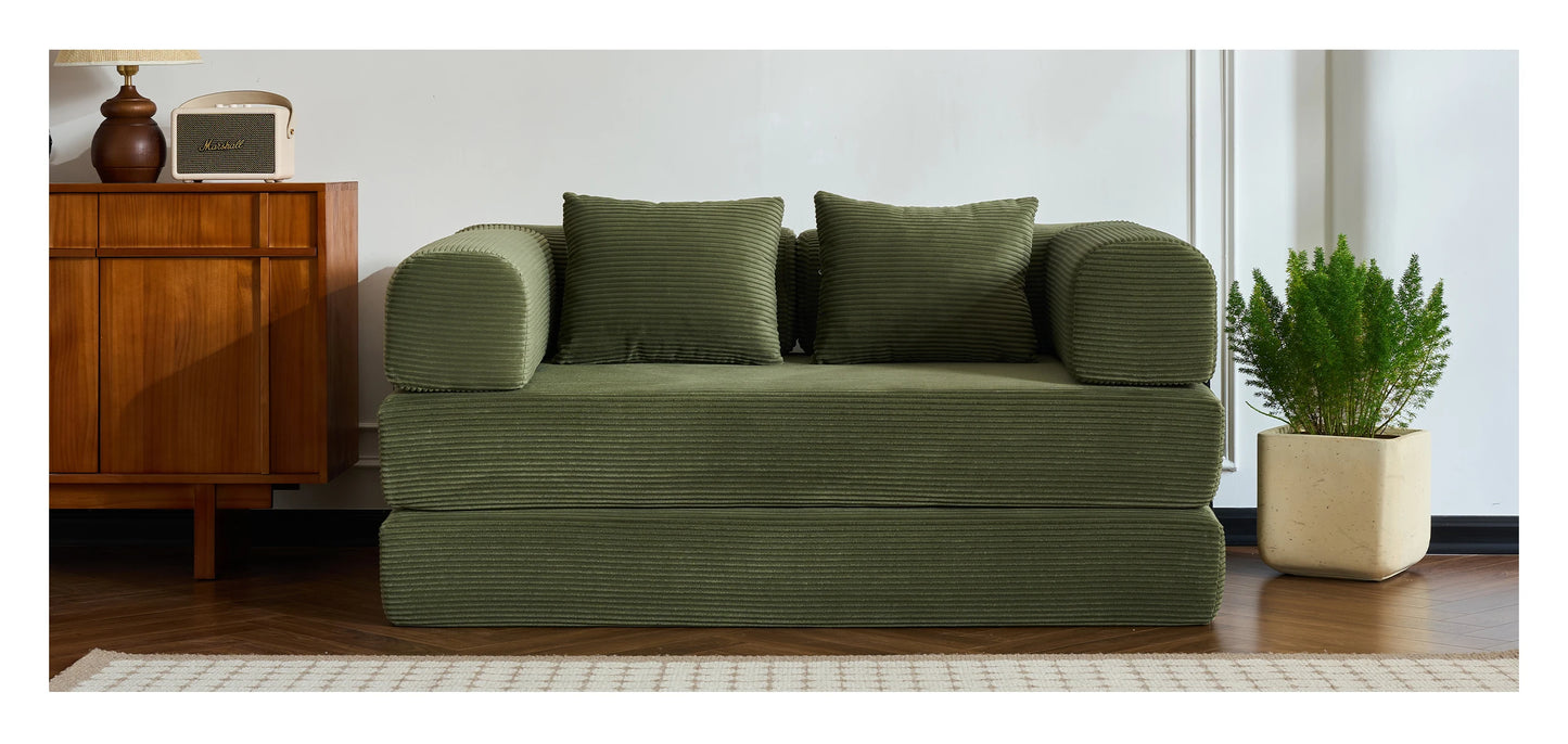 59’’ Convertible Sofa Bed Corduroy Upholstered Boneless Couch, Loveseat Fold Out Small Floor Sleeper for Living Room