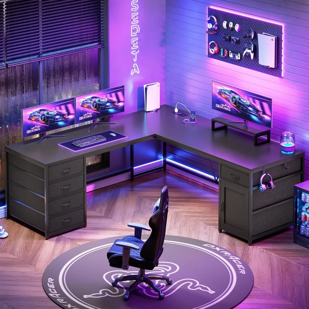 Computer Desk with Drawer & Power Outlet,Long Home Office Desk or Corner Desk, Corner Desk with Monitor Shelf,Customized