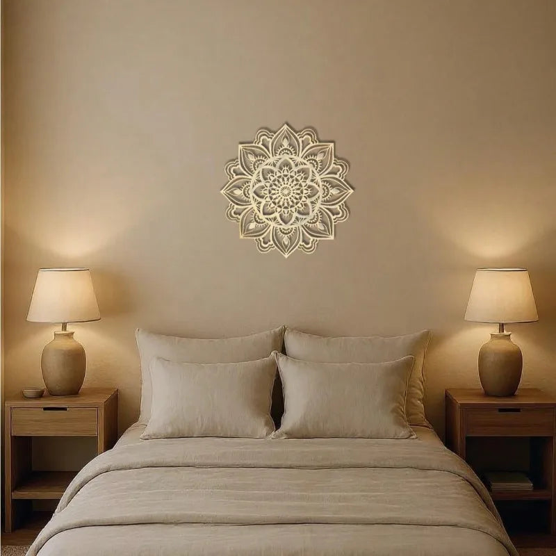 Gold Metal Wall Art: Intricate Mandala Design Hanging for Bedroom, Living Room, Study.
