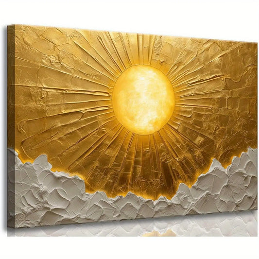 1pc golden, sun, mountains - Modern abstract wall decor, framed and ready to hang, suitable for living room, office, cafe aesthe