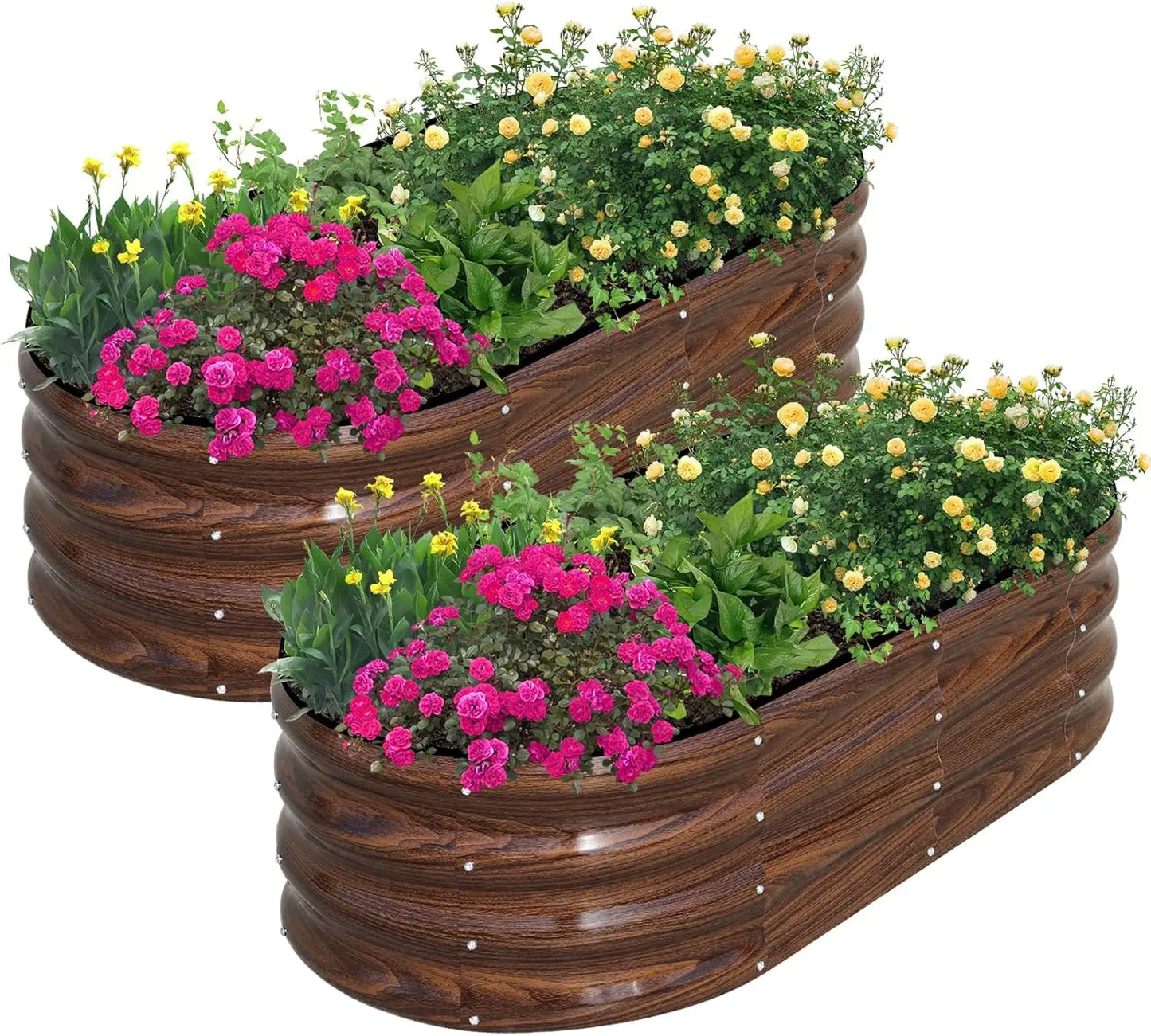 Galvanized Raised Garden Bed Outdoor, Oval Metal Planter Box for Planting Plants Vegetables, Brown