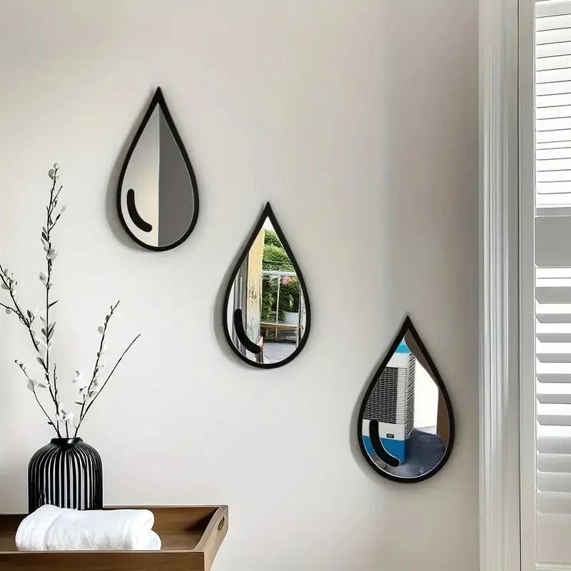3/6pcs Drop-Shaped Acrylic Mirror Wall Stickers, Self-Adhesive Wall Decals for Office, Living Room & Bedroom Decor
