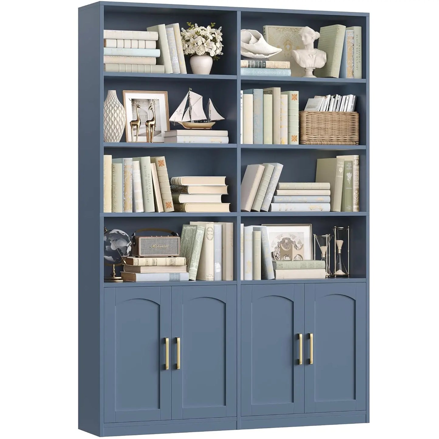 Bookshelf and Bookcase with Doors, 6 Tier Double Wide Large Bookshelves, Open Display Shelves, 73'' Tall Bookshelf, Customized