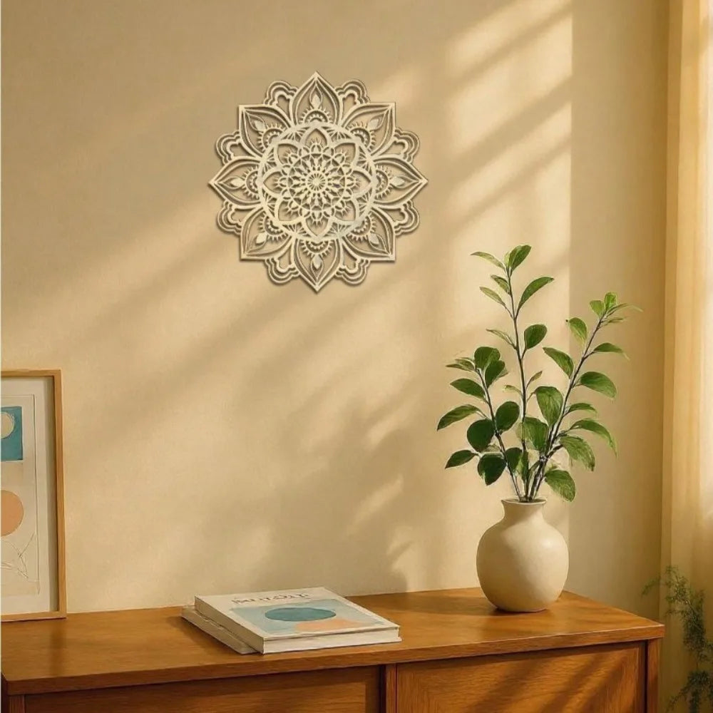 Gold Metal Wall Art: Intricate Mandala Design Hanging for Bedroom, Living Room, Study.