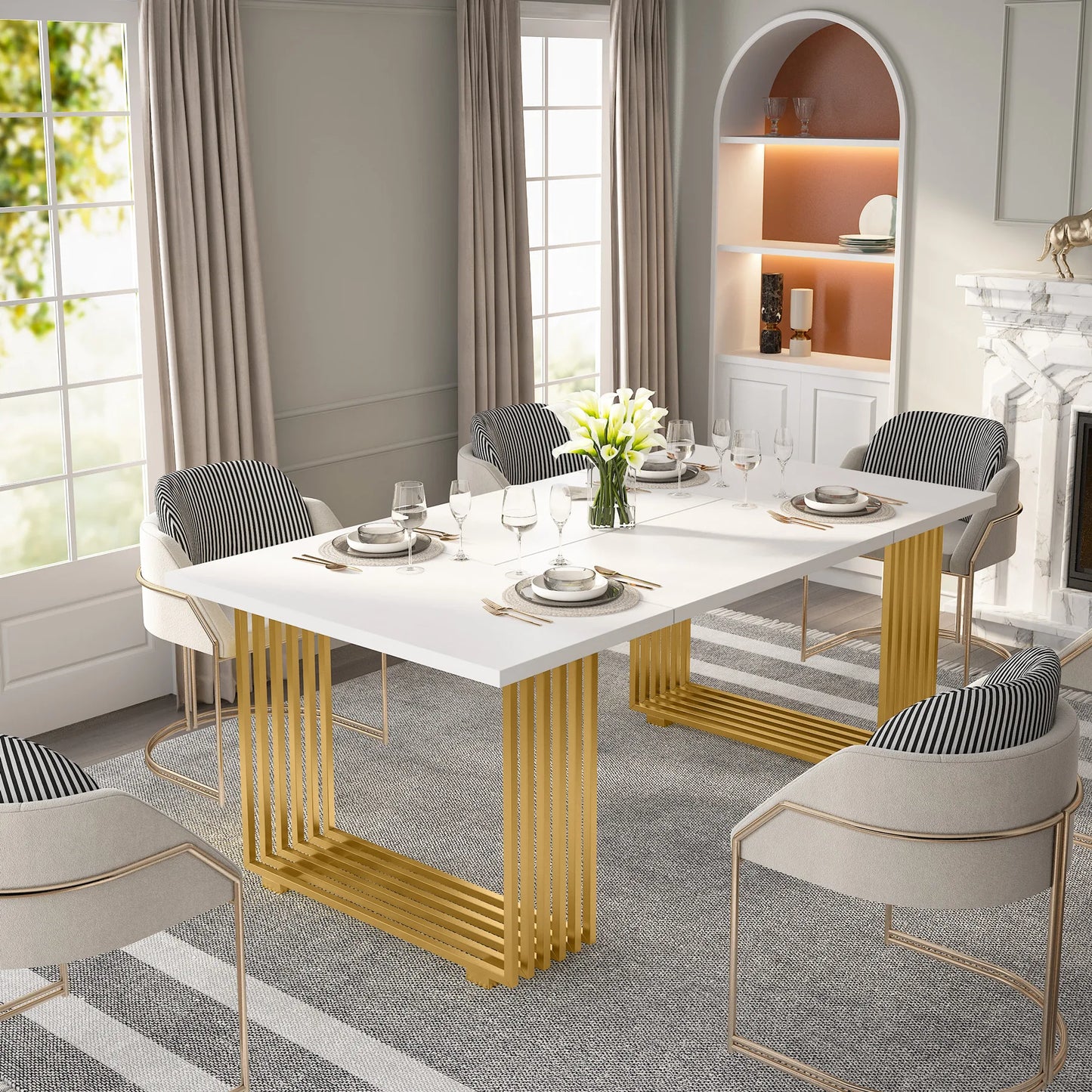 Tribesigns Modern Office Desk, 70.9" Wooden Computer Desk,Executive Desk with Gold Metal Legs, Large Workstation Home Office