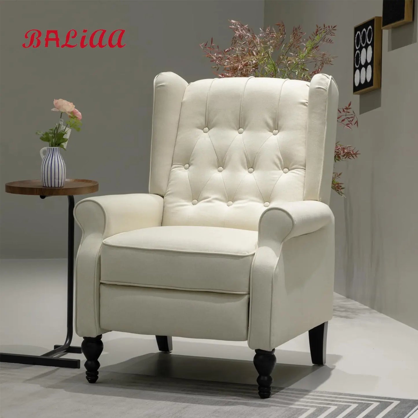 Mid Century Wingback Recliner Chair for Adults, Modern Linen Fabric Push Back Recliner Chairs with Button Tufted, Customized