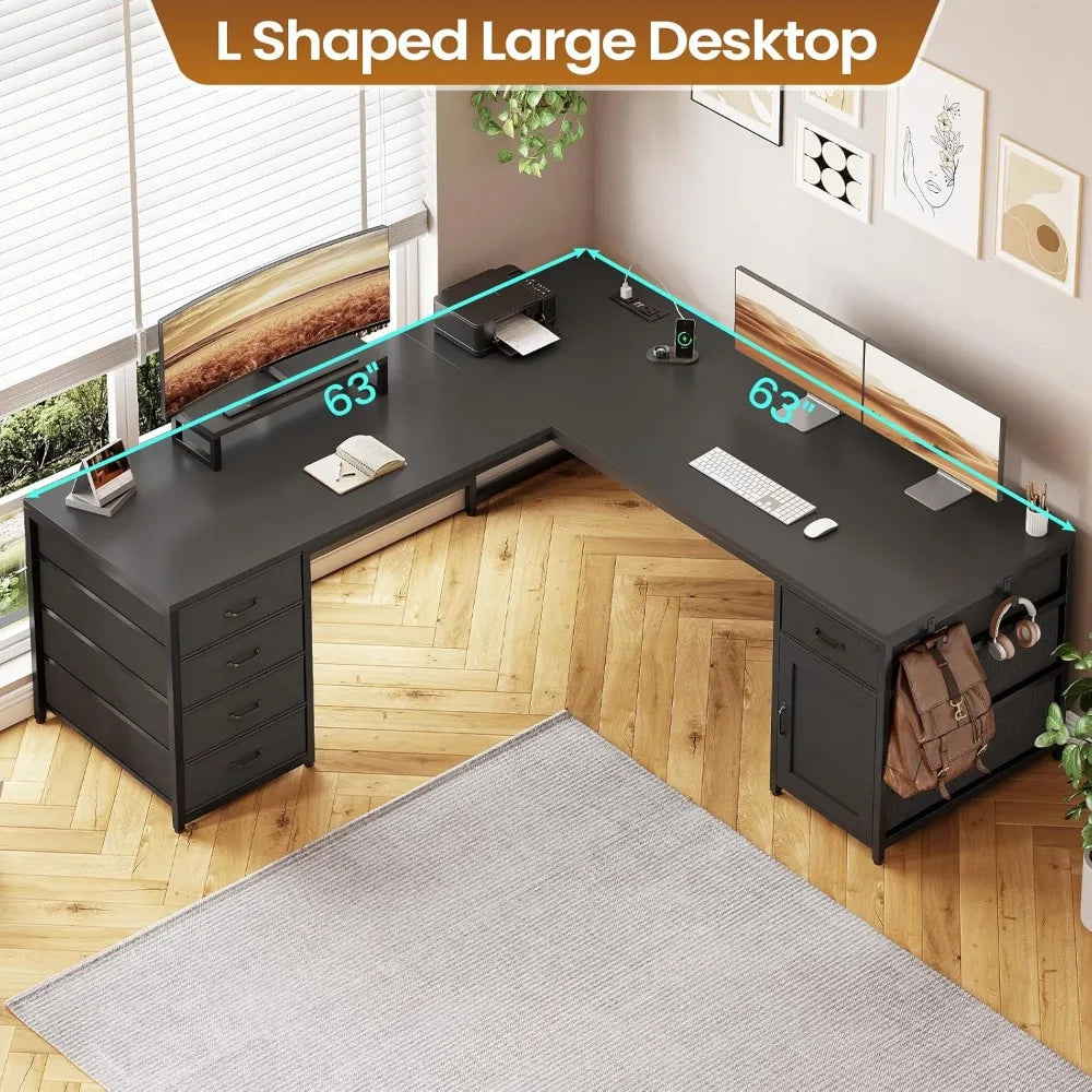 Computer Desk with Drawer & Power Outlet,Long Home Office Desk or Corner Desk, Corner Desk with Monitor Shelf,Customized