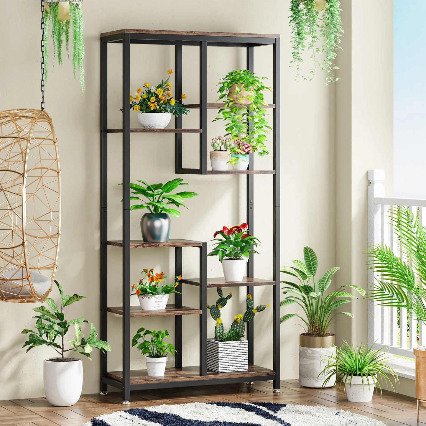 Tribesigns Modern 8-Tier Staggered Bookcase -, Wide Wood Etagere Shelving Unit